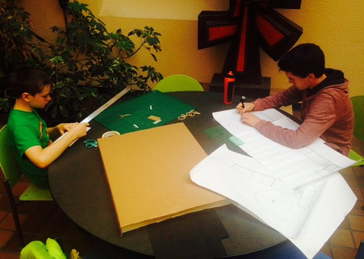 Two students working on drafting in Saturday Academy’s Architecure I summer camp 