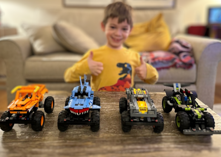 LEGO cars and the young Saturday Academy camper that built them
