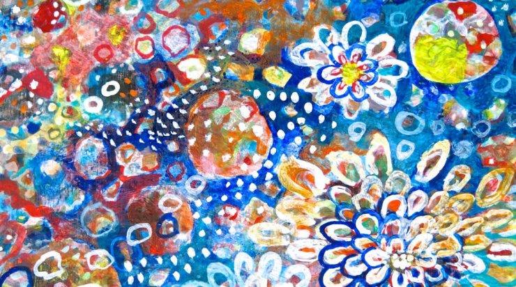 A colorful, painted example of art created in in Saturday Academy’s Art of Math summer camp 