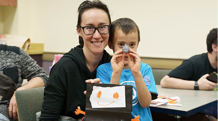 K-2 Mom and Son Showing Off STEM Project