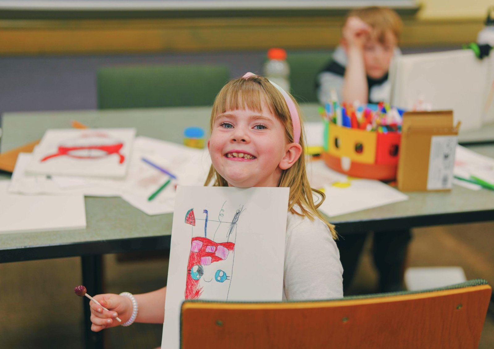 Camper showing off artwork