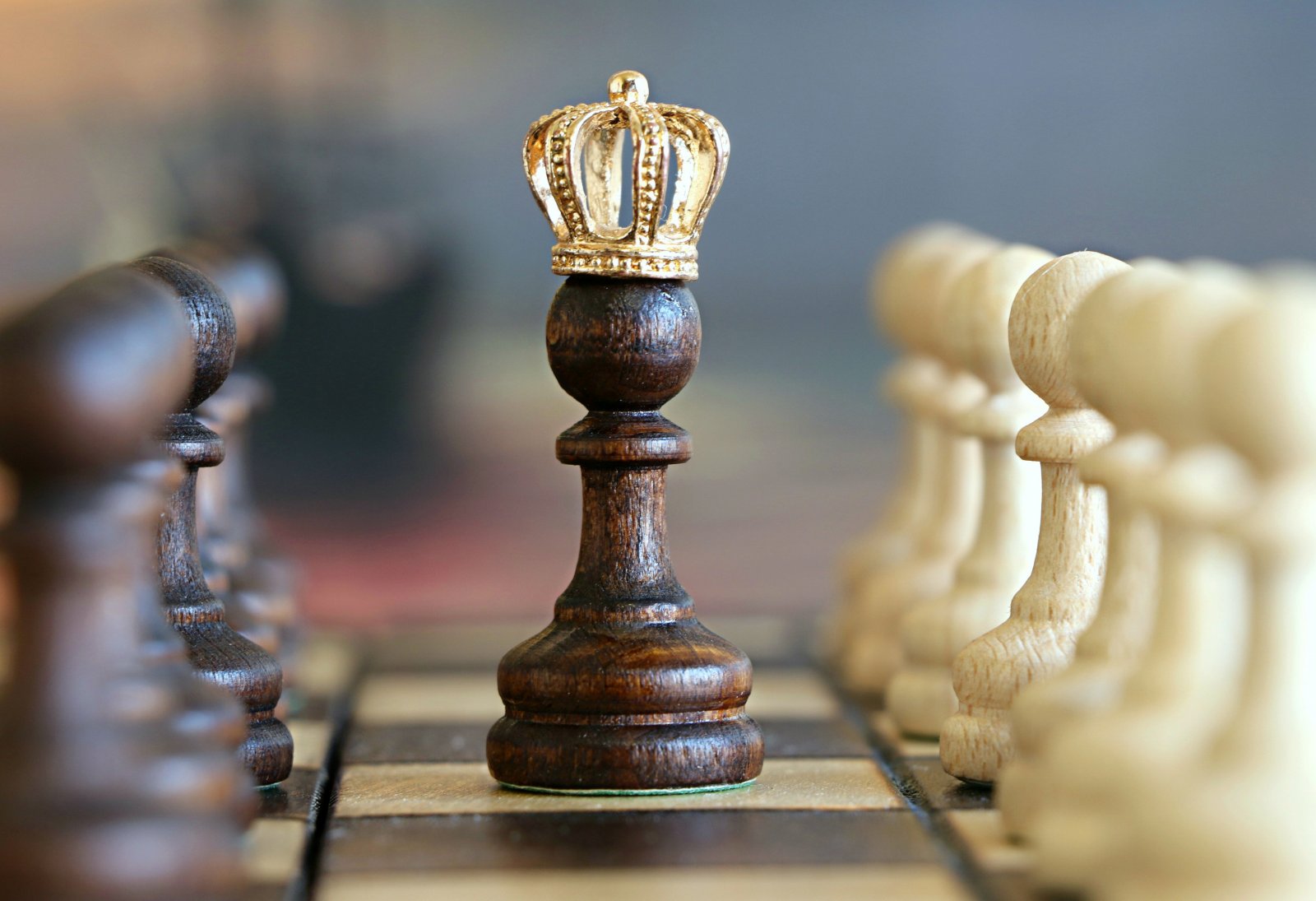 Chess board photo with a crowned pawn