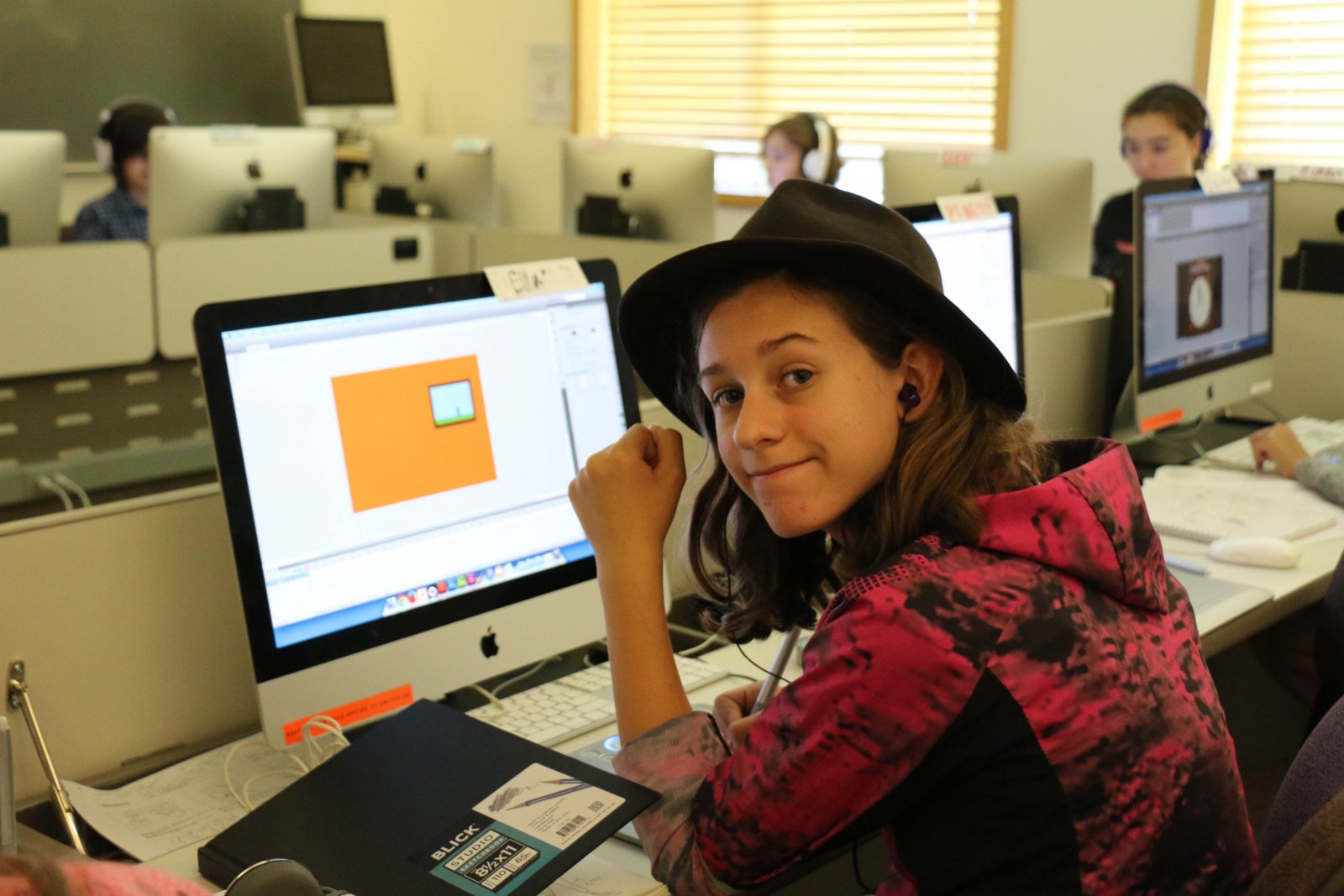 Girl Studying Computer Female student at the computer in a Saturday Academy class